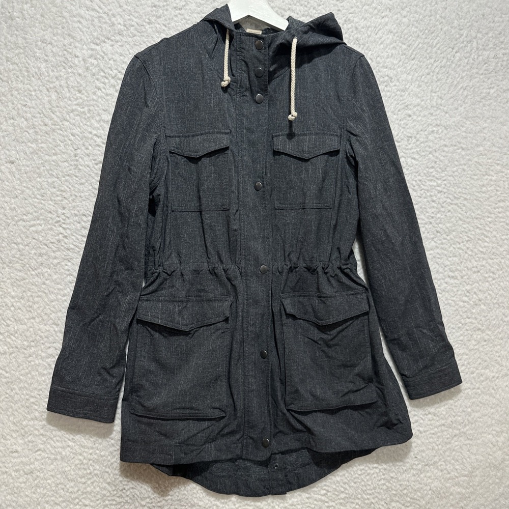 Duluth Trading Mist Master Jacket Women's‎ S Gray Hooded Utility Parka Pockets
